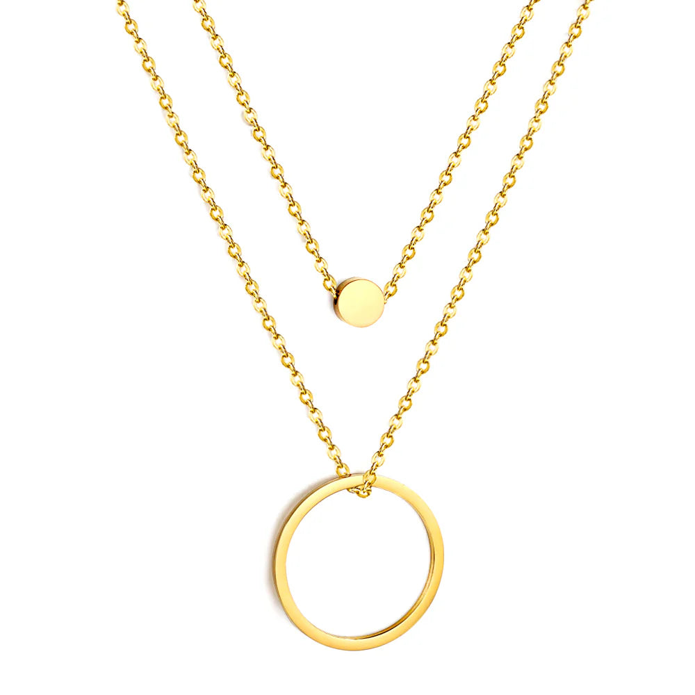 HRINGBLÆR Pozlátený dvojradový náhrdelník s kruhovými príveskami