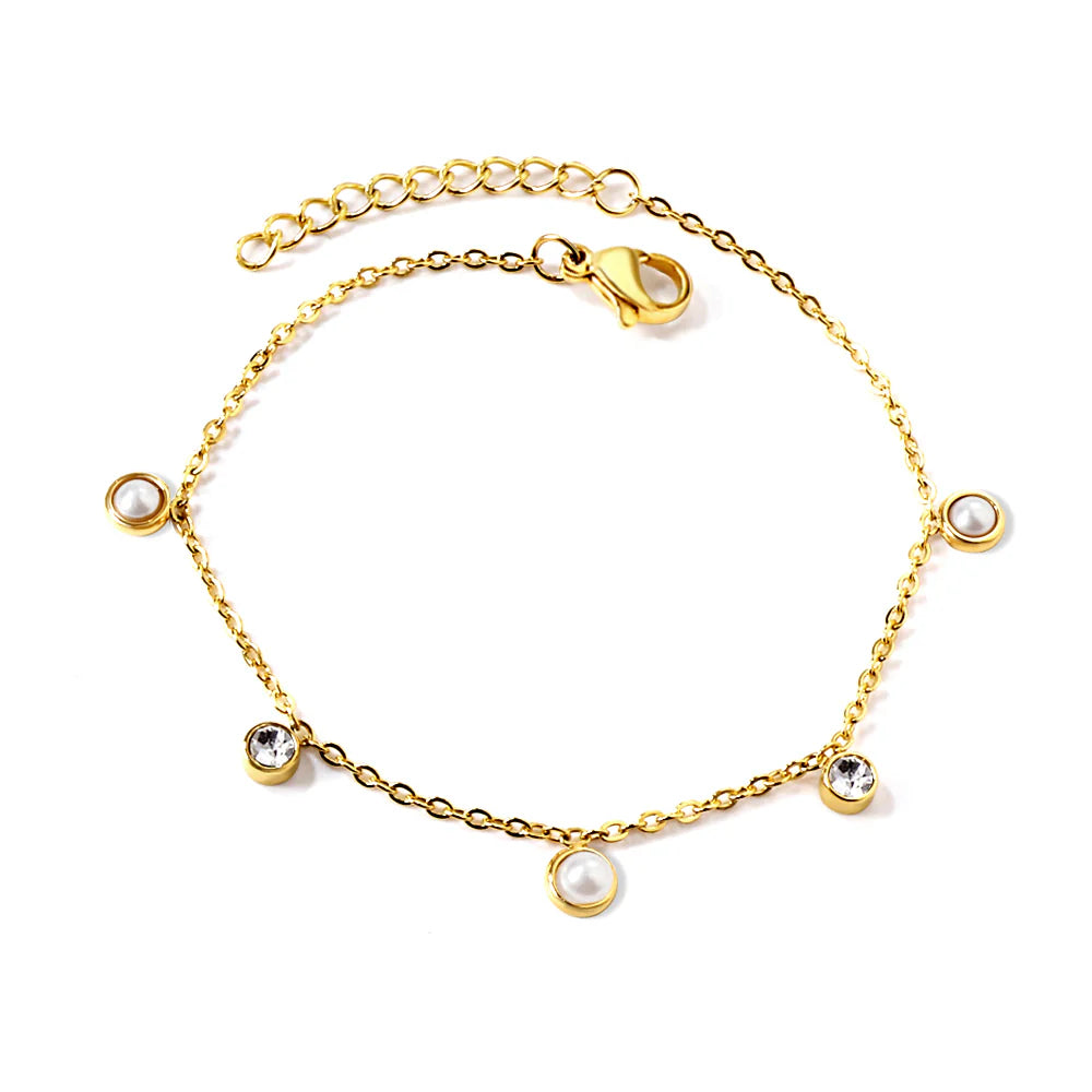 PERLSTEN Pozlátený náramok s perlami a zirkónmi