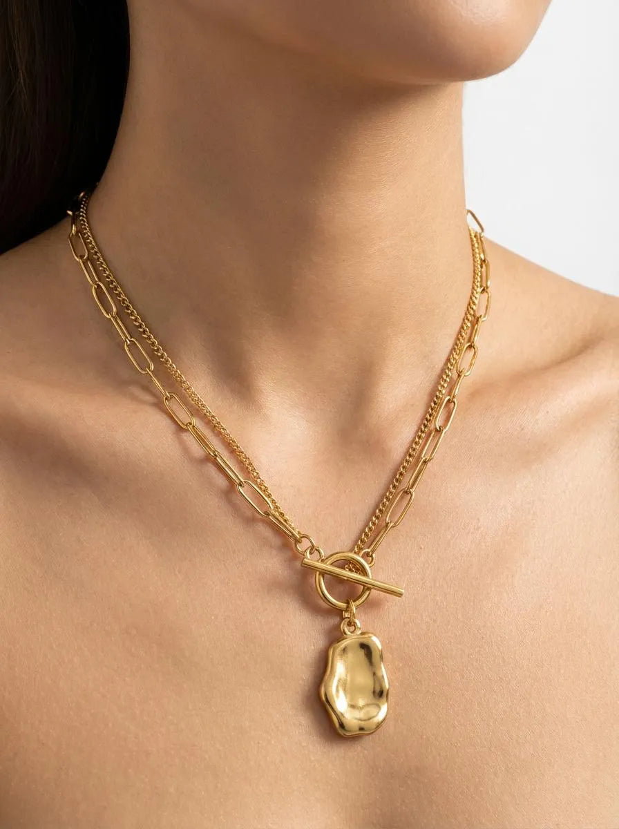 MALMVÅG Pozlátený dvojradový náhrdelník s príveskom