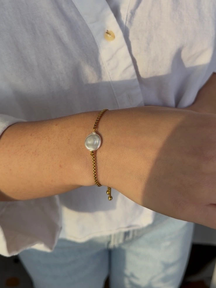 MJØLPEARL Pozlátený náramok s perlou