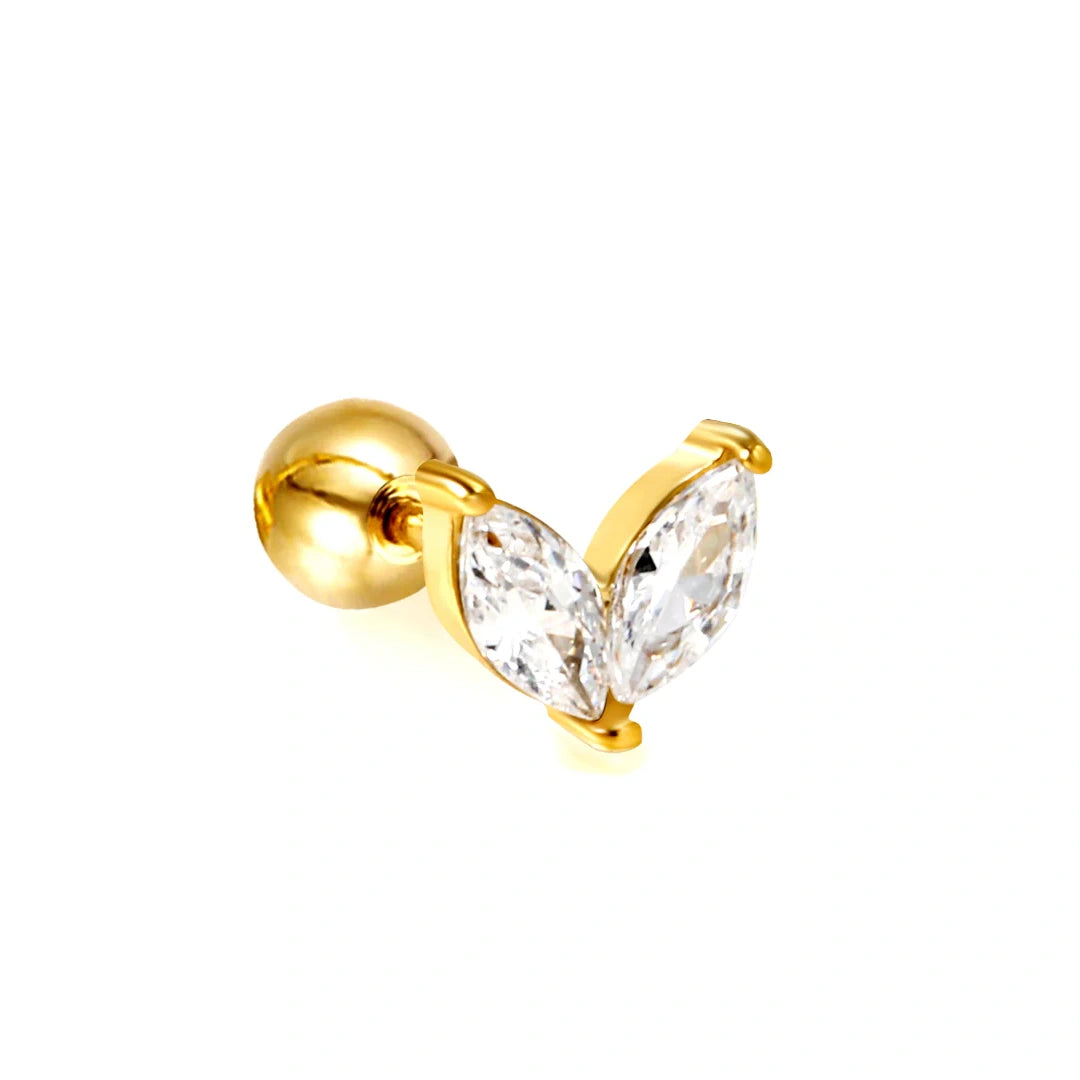 VERSO Pozlátené piercingová náušnica do ucha so zirkónmi